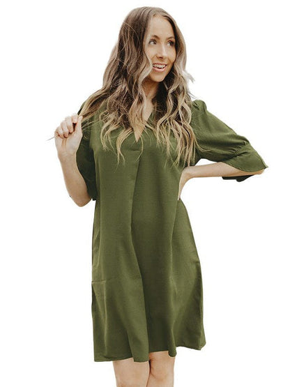 Simple Ice Silk Shirt Dress for Women with Wrinkle Detail