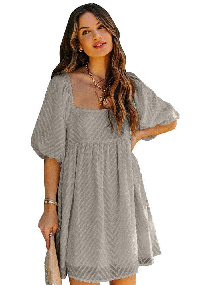 Simple Style Chiffon Dress with Mesh Detail