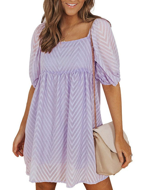 Simple Style Chiffon Dress with Mesh Detail