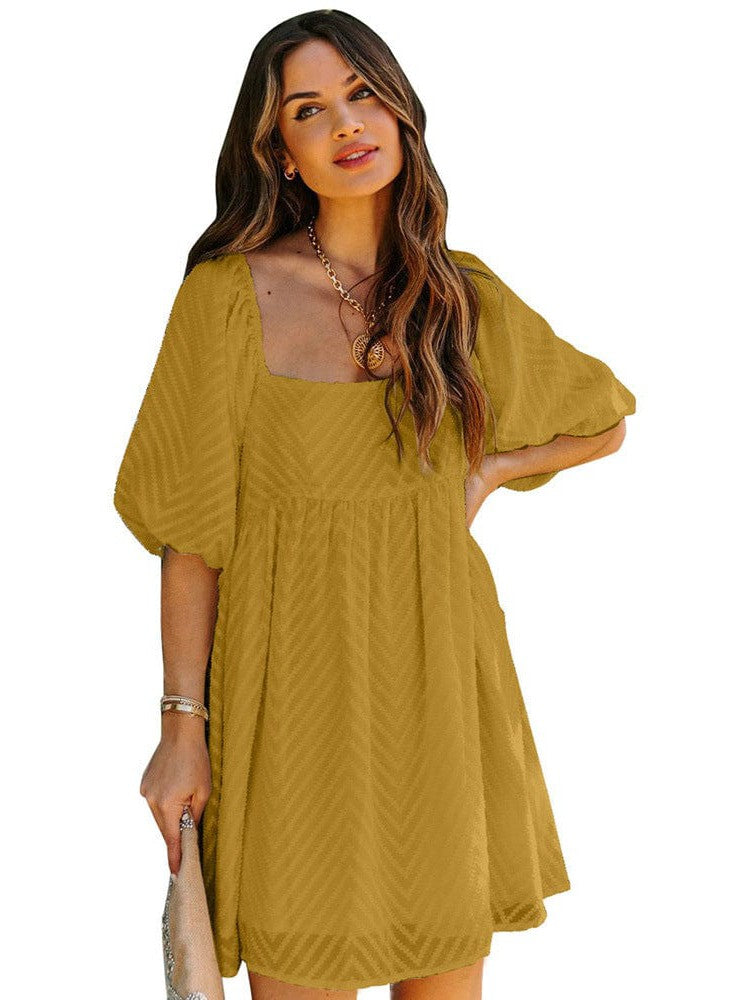 Simple Style Chiffon Dress with Mesh Detail
