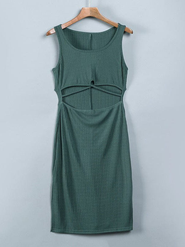 Simple Style High Waist Tight Dress with Cross Slit