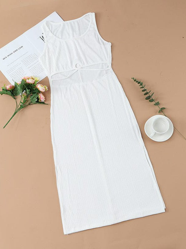 Simple Style High Waist Tight Dress with Cross Slit