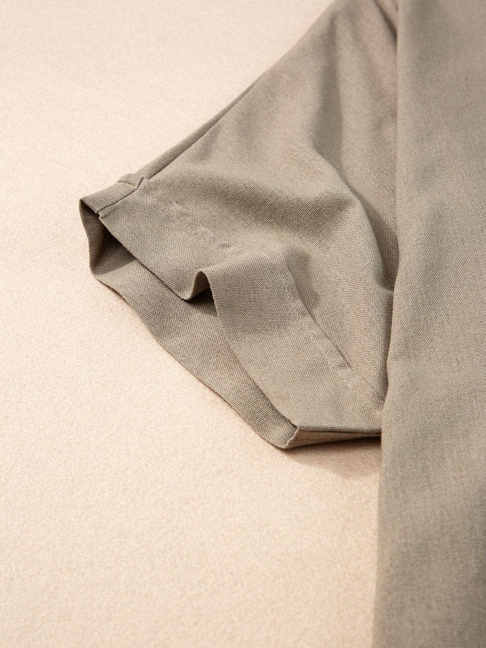 Simply Taupe Oversized Collared Button-Up Short Sleeve Top