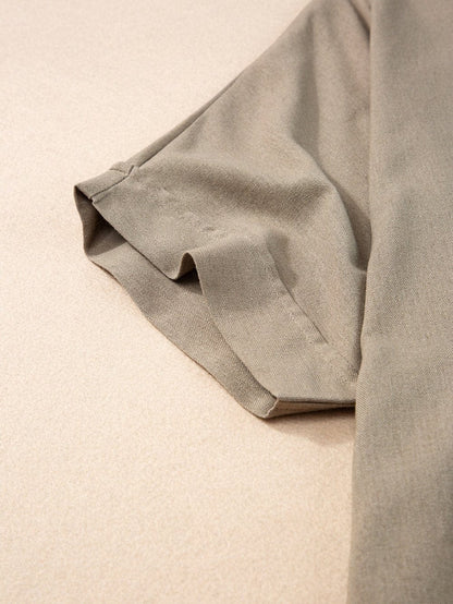 Simply Taupe Oversized Collared Button-Up Short Sleeve Top