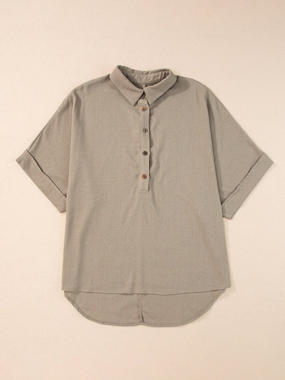 Simply Taupe Oversized Collared Button-Up Short Sleeve Top