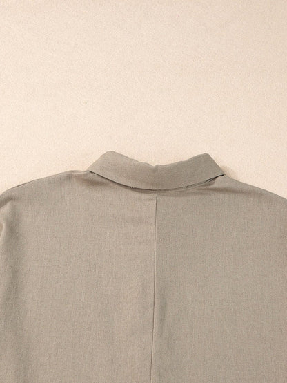 Simply Taupe Oversized Collared Button-Up Short Sleeve Top