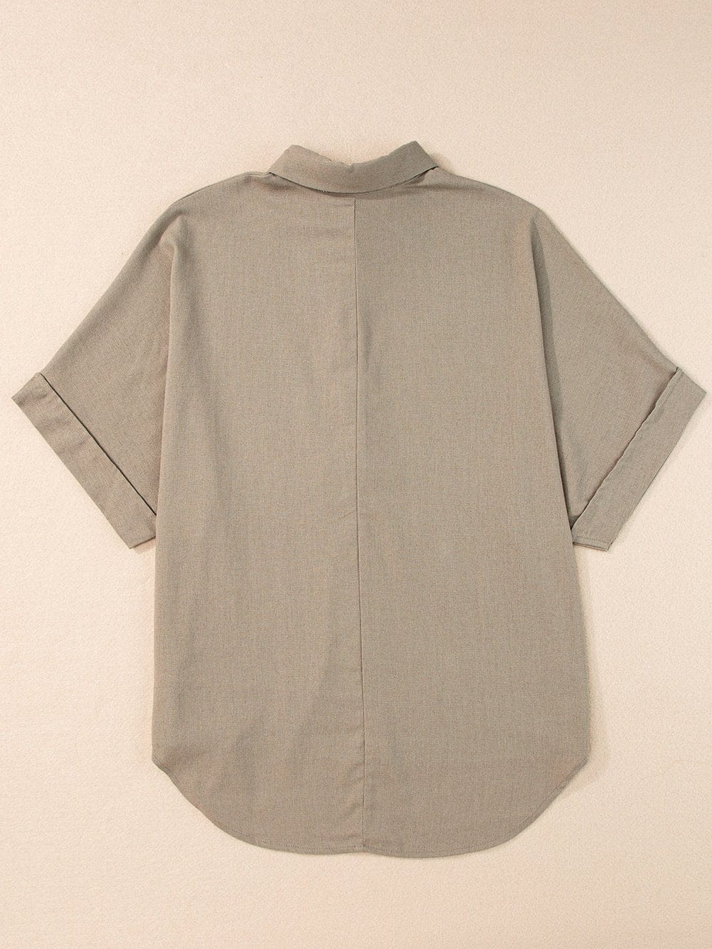 Simply Taupe Oversized Collared Button-Up Short Sleeve Top