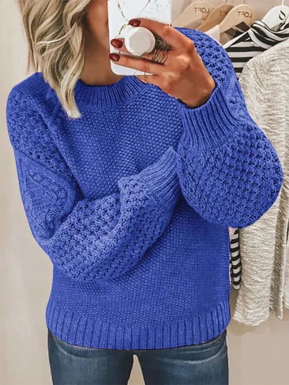 Women's Pullover Sweater Jumper Crew Neck Ribbed Knit Cotton Oversized Spring Fall Daily Going out Weekend Stylish Casual Soft Long Sleeve Solid Color Pink Royal Blue Blue S M L