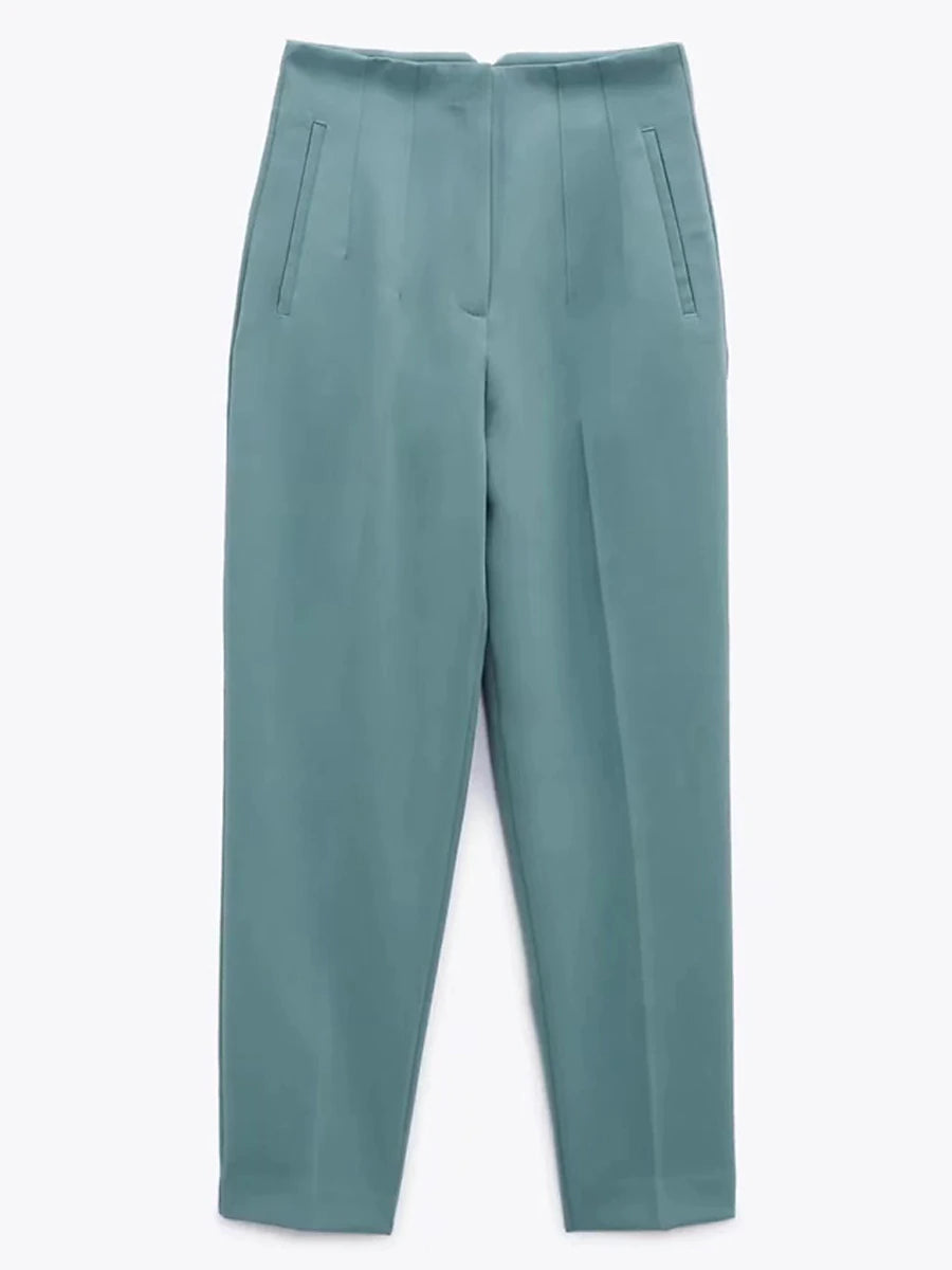 Women's Dress Pants Polyester Solid Color claret Orange red Fashion High Waist Full Length Office Street Fall Winter