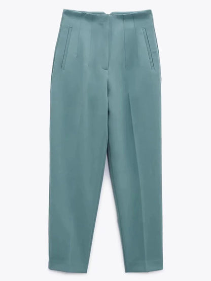 Women's Dress Pants Polyester Solid Color claret Orange red Fashion High Waist Full Length Office Street Fall Winter