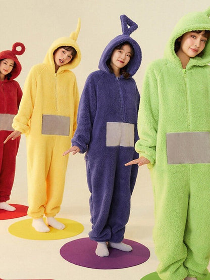 Adults' Kigurumi Pajamas Nightwear Alien Teletubbies Character Onesie Pajamas Flannel Cosplay For Men and Women Christmas Animal Sleepwear Cartoon Festival / Holiday Costumes - LuckyFash™