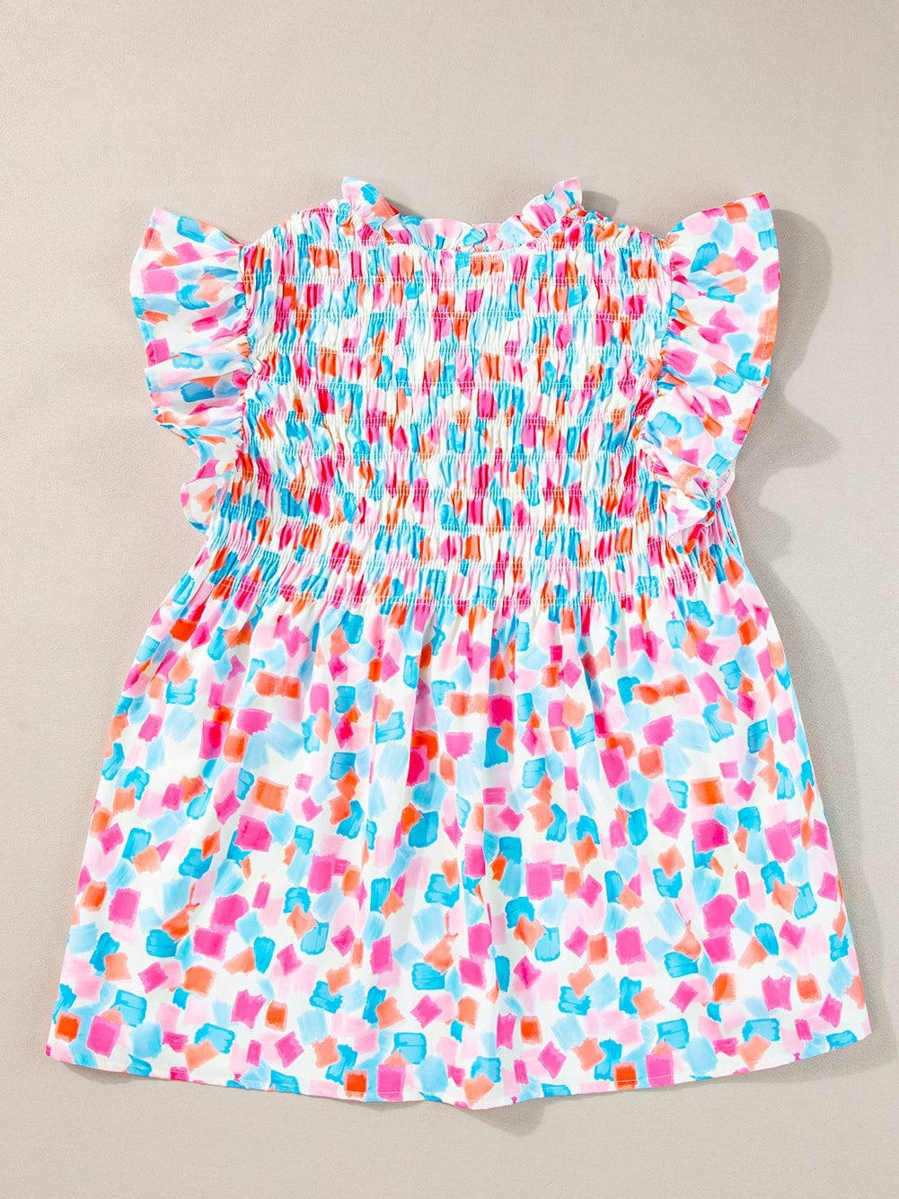 Sky Blue Abstract Print Ruffle Sleeve Blouse