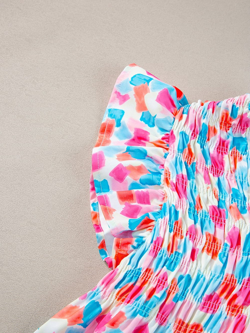 Sky Blue Abstract Print Ruffle Sleeve Blouse