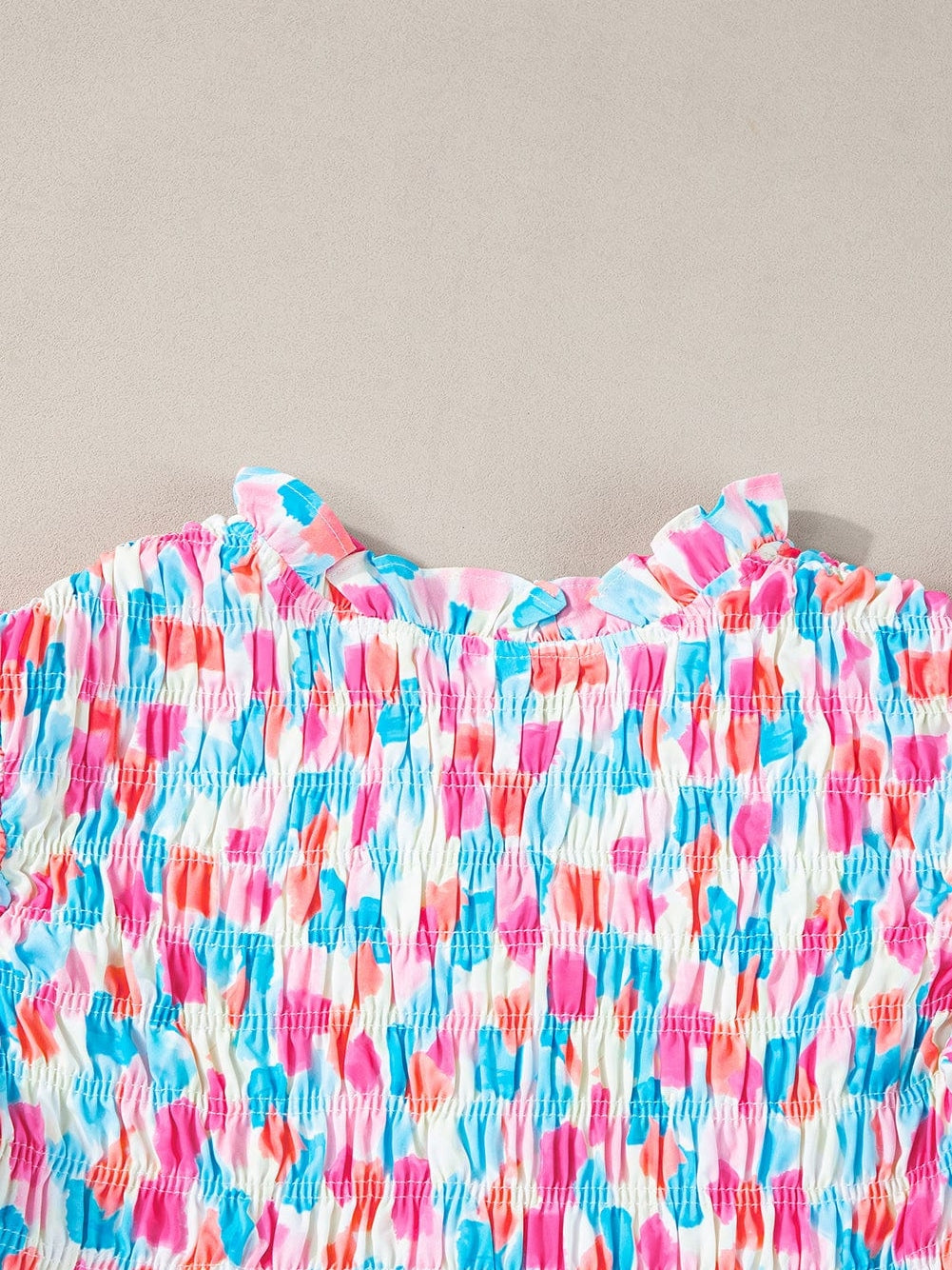 Sky Blue Abstract Print Ruffle Sleeve Blouse