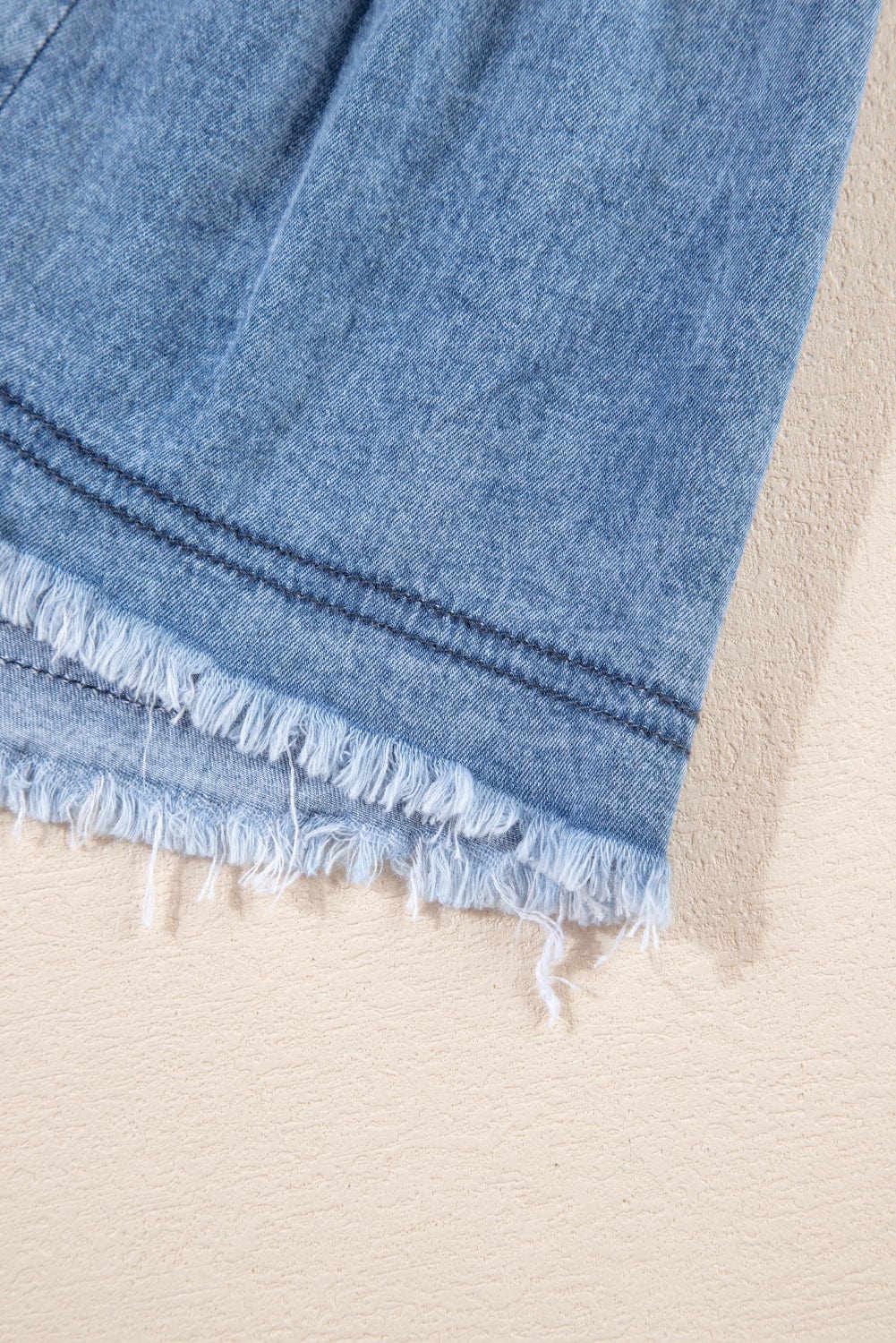 Sky Blue Acid Wash V Neck Tiered Denim Dress - Vintage-inspired A-Line Casual Mini Shift Dress