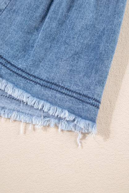 Sky Blue Acid Wash V Neck Tiered Denim Dress - Vintage-inspired A-Line Casual Mini Shift Dress