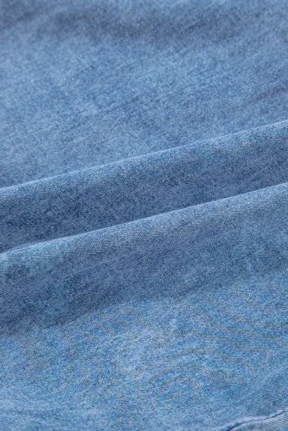 Sky Blue Acid Wash V Neck Tiered Denim Dress - Vintage-inspired A-Line Casual Mini Shift Dress