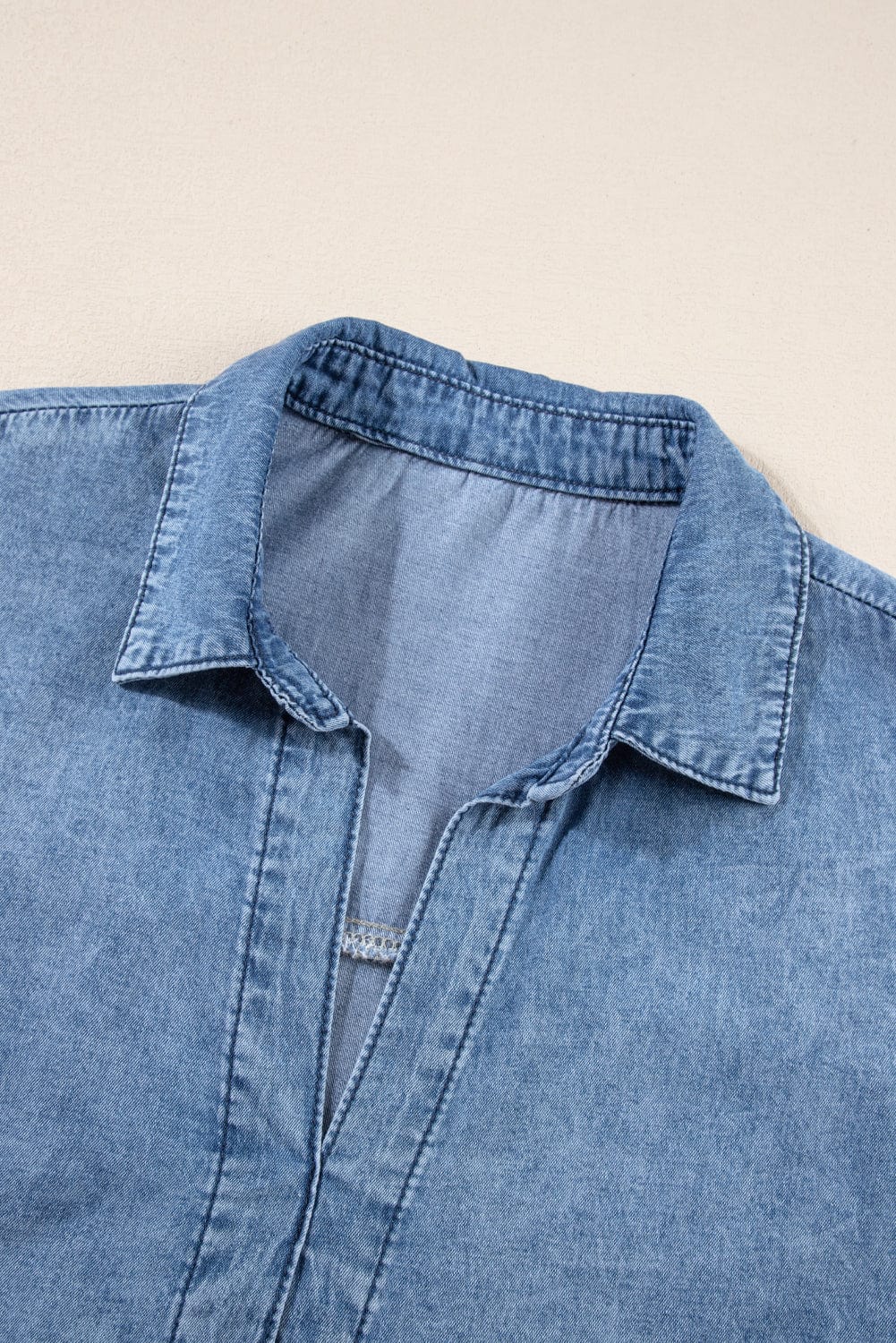 Sky Blue Acid Wash V Neck Tiered Denim Dress - Vintage-inspired A-Line Casual Mini Shift Dress