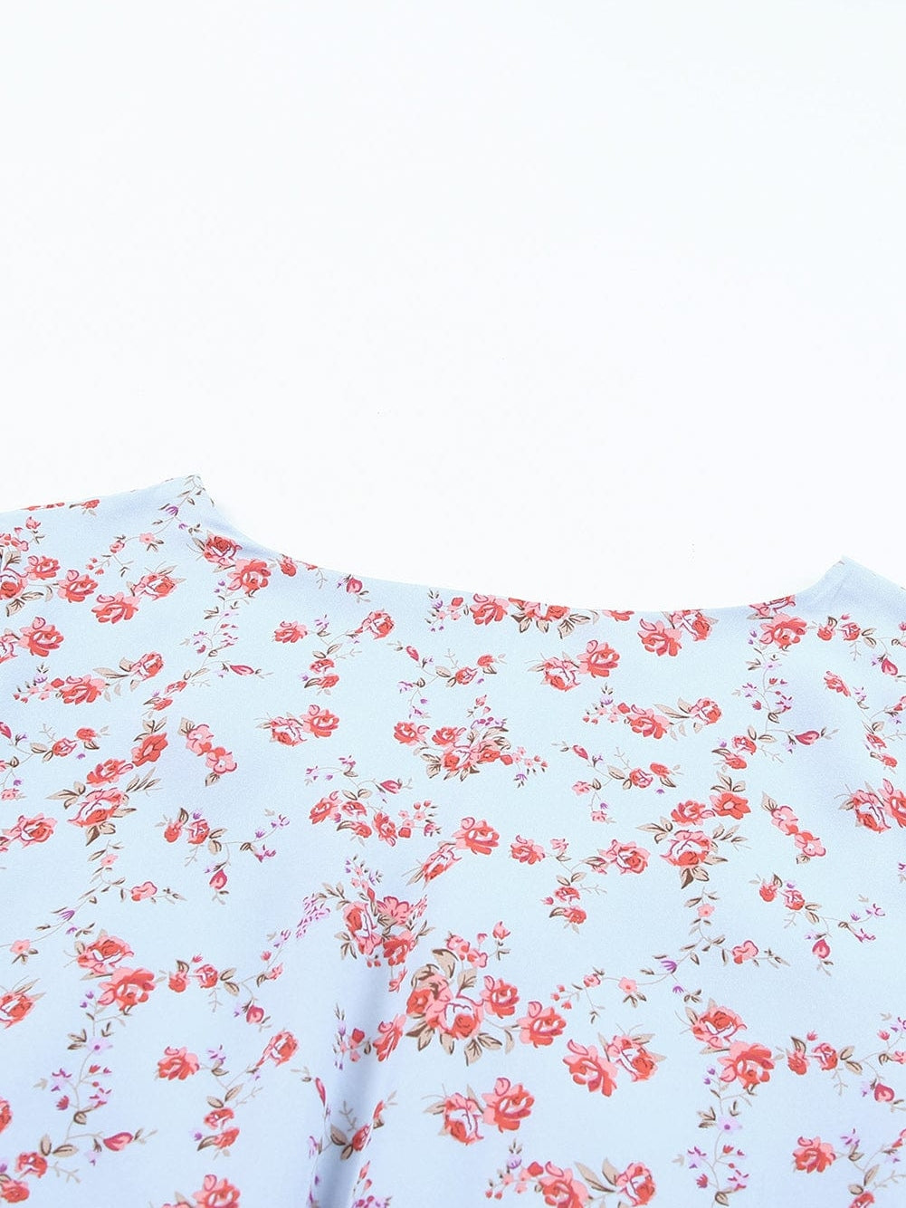 Sky Blue Boho Floral Lantern Sleeve V Neck Tunic Dress