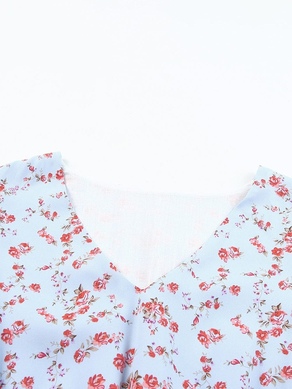 Sky Blue Boho Floral Lantern Sleeve V Neck Tunic Dress