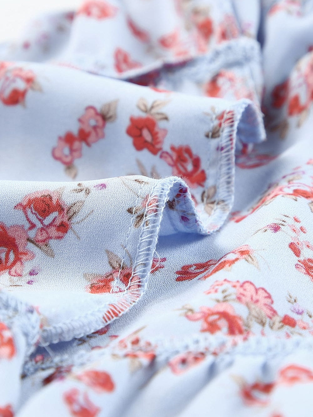 Sky Blue Boho Floral Lantern Sleeve V Neck Tunic Dress