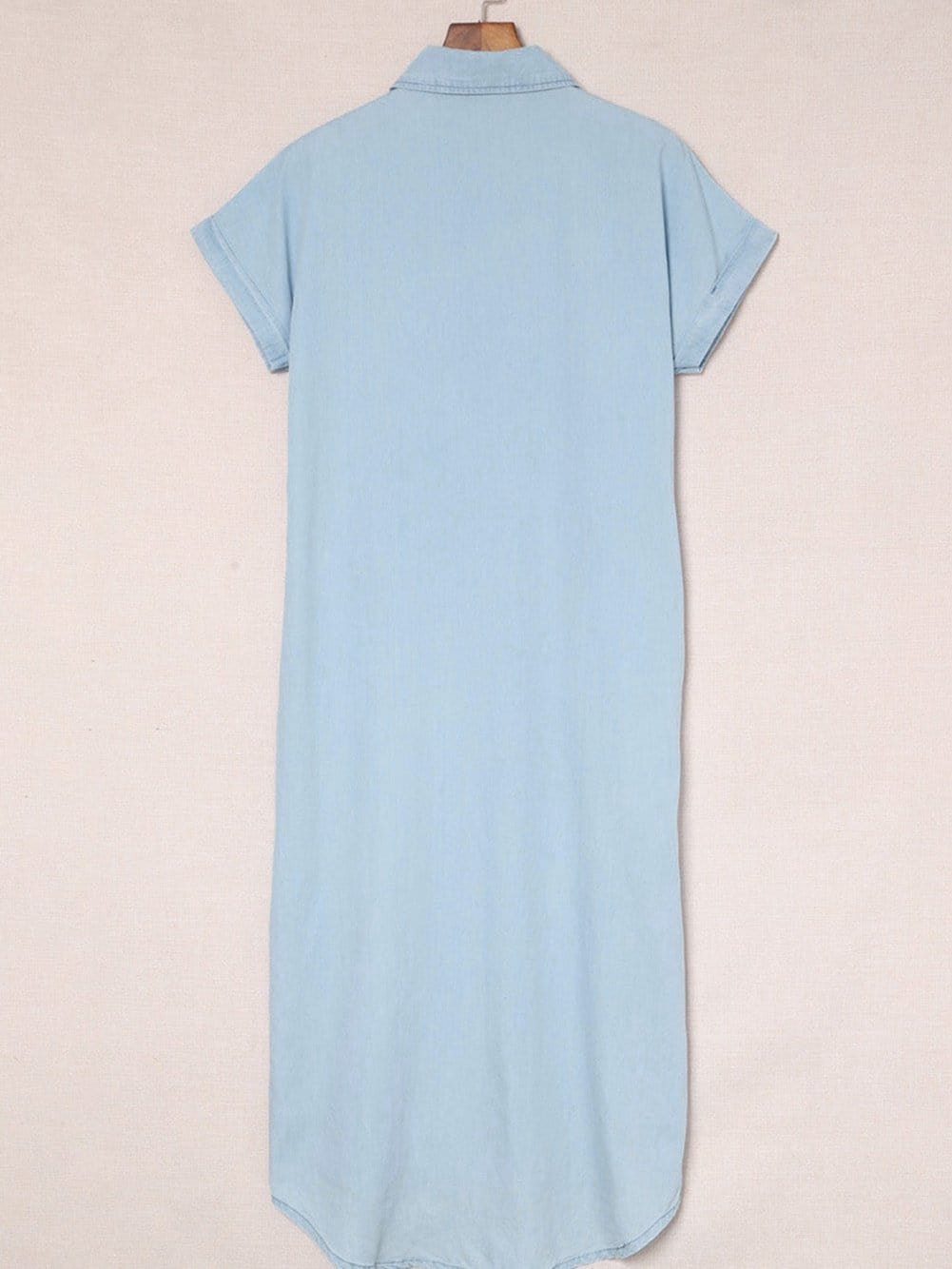 Sky Blue Chambray Midi Dress with Short Sleeves