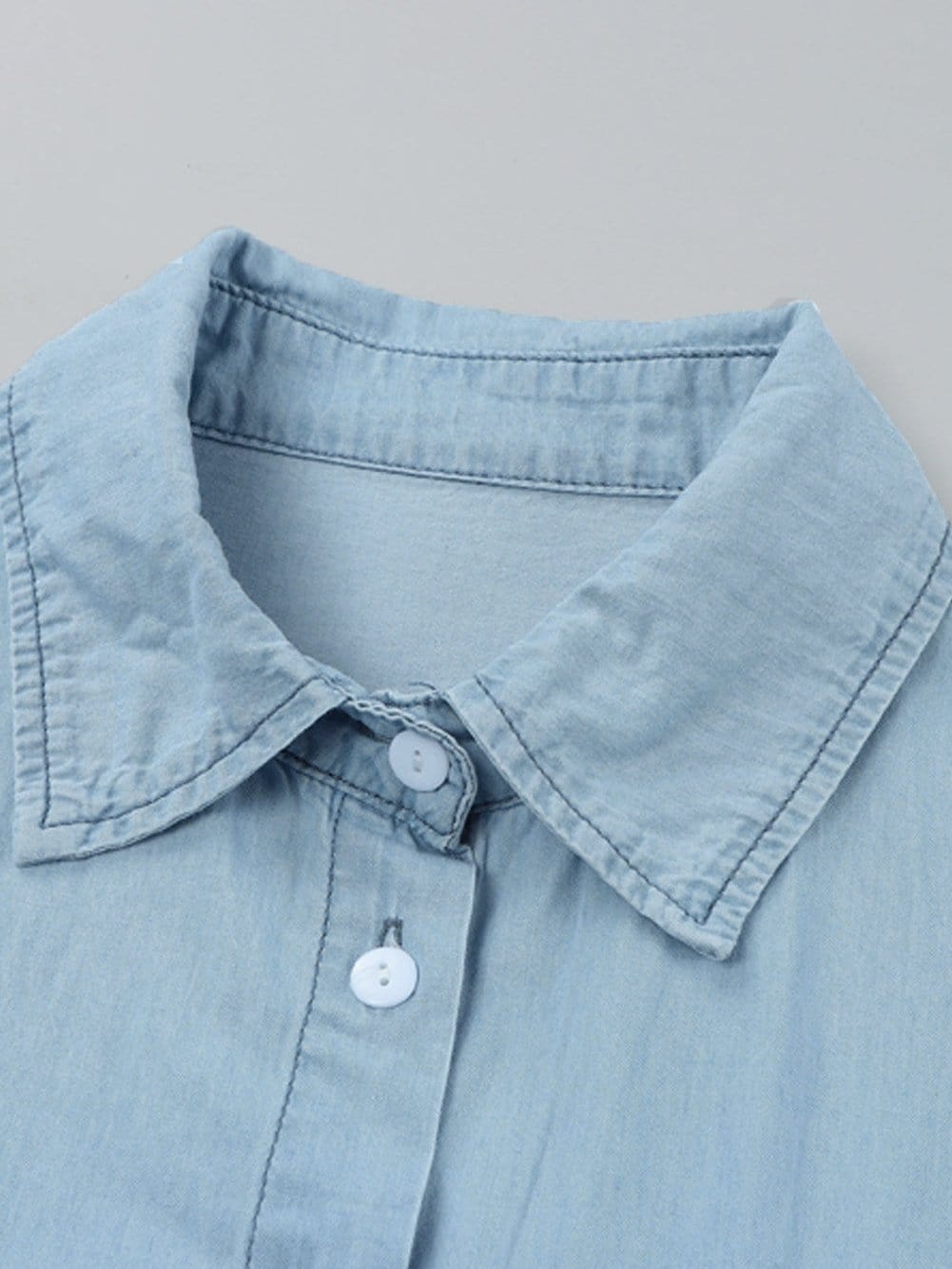 Sky Blue Chambray Midi Dress with Short Sleeves