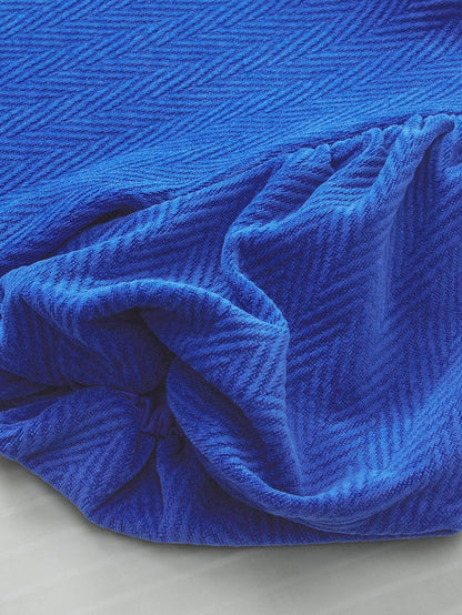 Sky Blue Chevron Texture Mock Neck Blouse