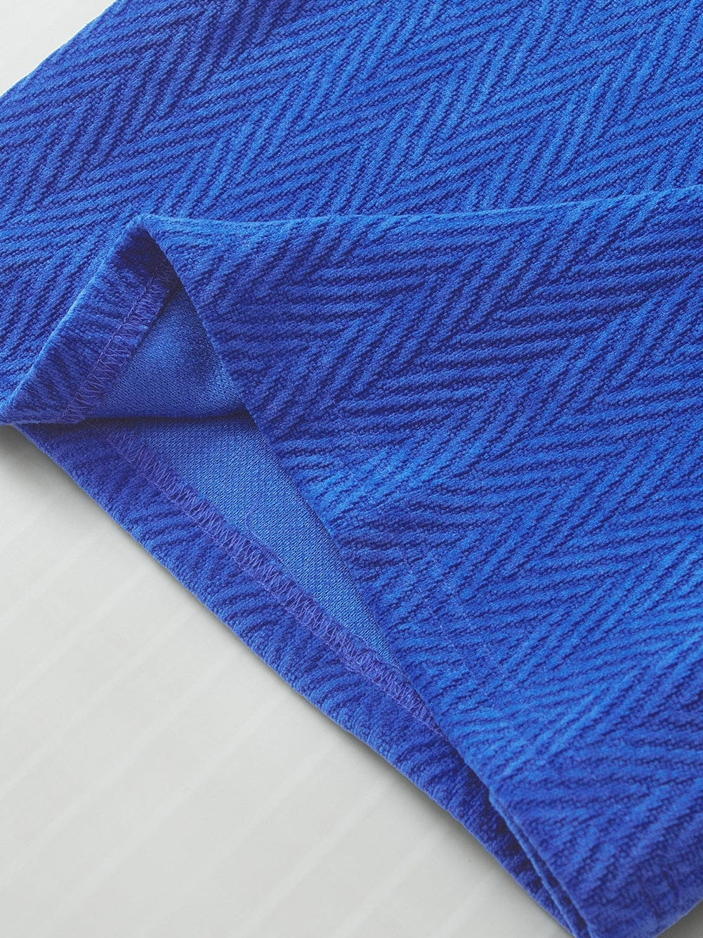 Sky Blue Chevron Texture Mock Neck Blouse