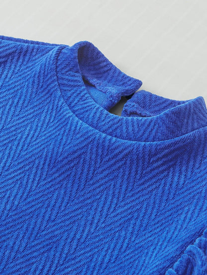 Sky Blue Chevron Texture Mock Neck Blouse