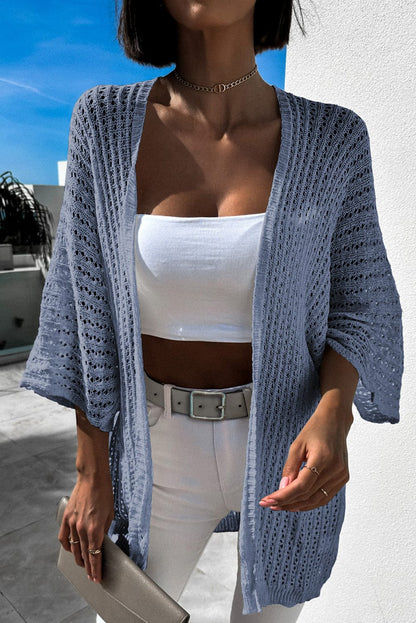 Sky Blue Crochet Knit Kimono Sleeve Cardigan
