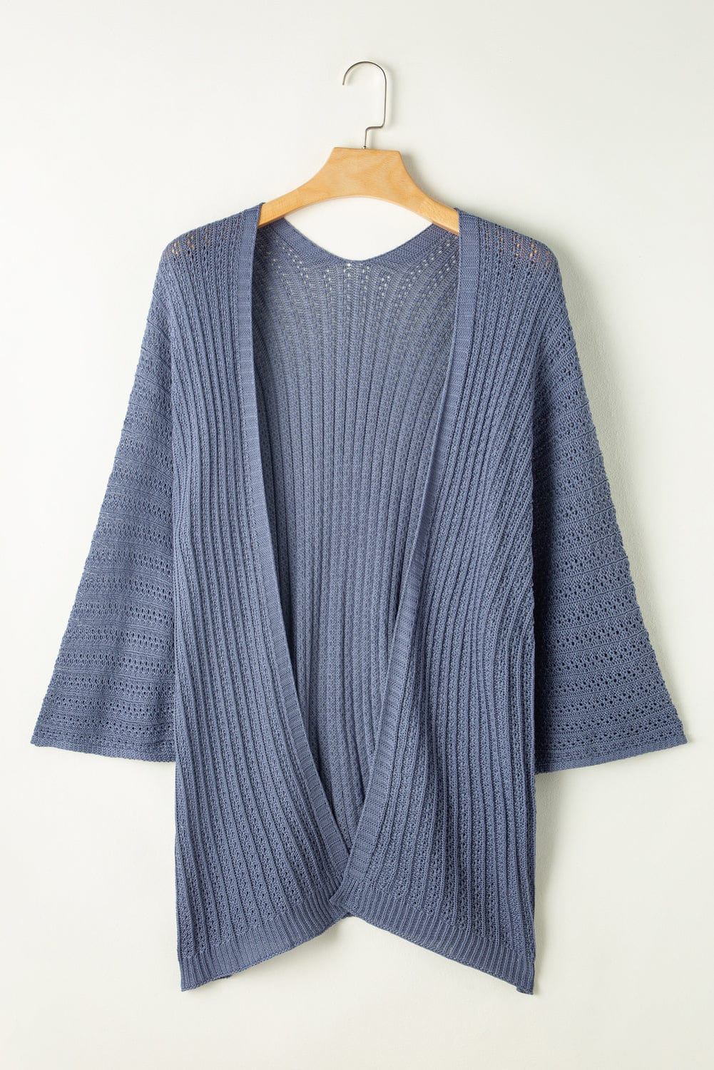Sky Blue Crochet Knit Kimono Sleeve Cardigan