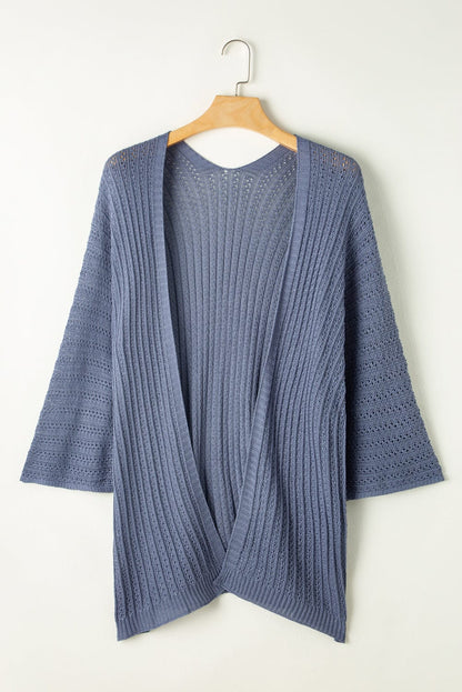 Sky Blue Crochet Knit Kimono Sleeve Cardigan