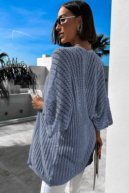 Sky Blue Crochet Knit Kimono Sleeve Cardigan