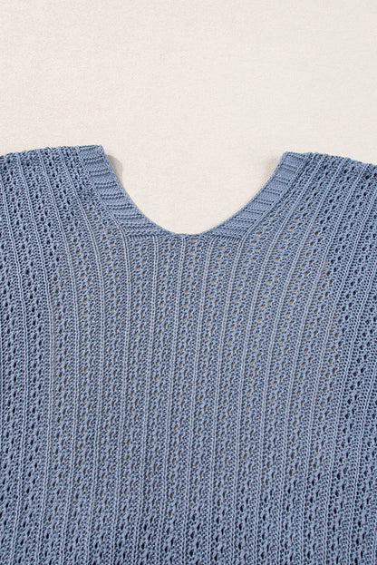 Sky Blue Crochet Knit Kimono Sleeve Cardigan