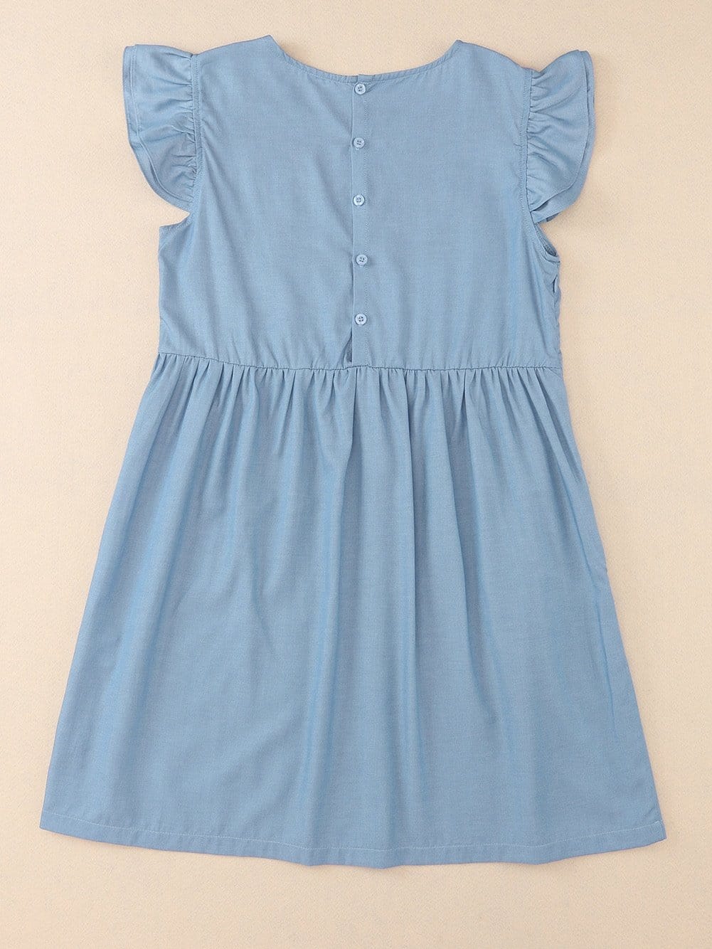 Sky Blue Embroidered Bohemian Mini Dress with Ruffle Sleeves
