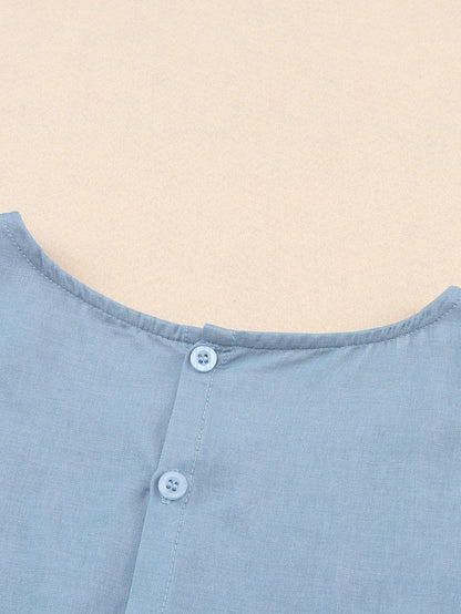 Sky Blue Embroidered Bohemian Mini Dress with Ruffle Sleeves