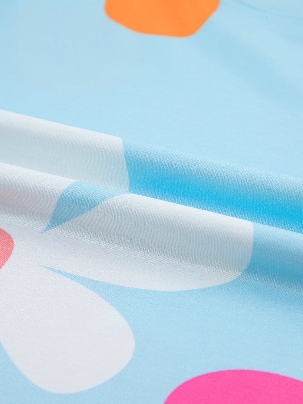 Sky Blue Floral Print Puff Sleeve T-shirt