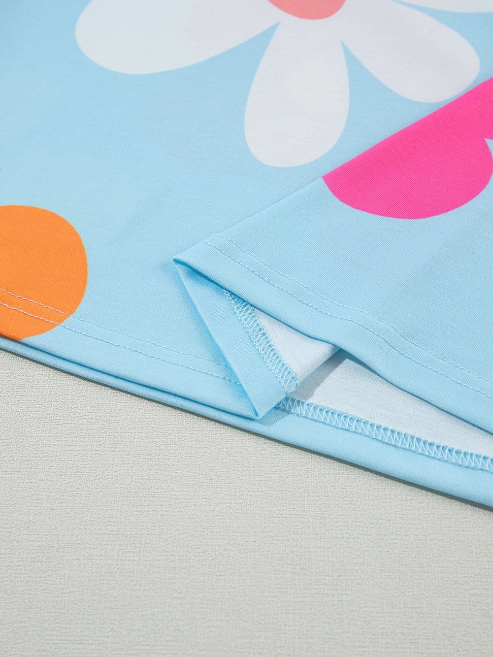 Sky Blue Floral Print Puff Sleeve T-shirt