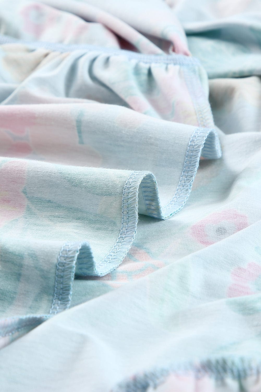 Sky Blue Floral Print Ruffled Lace-up Mock Neck Mini Dress with Southern Belle Style