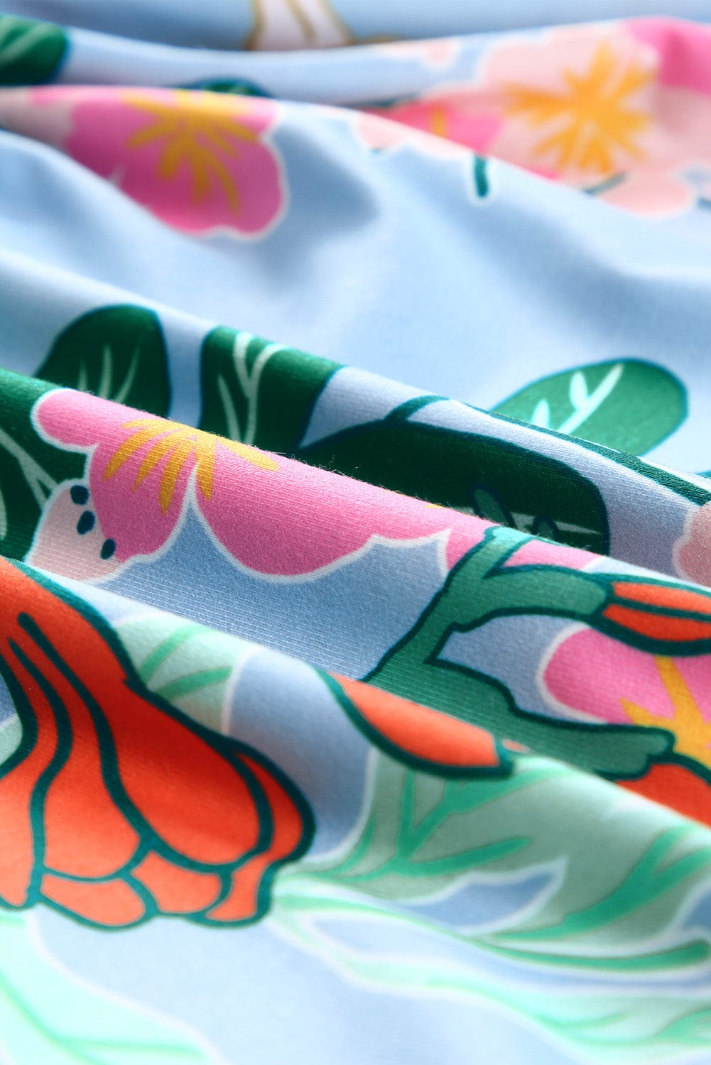 Sky Blue Floral Print Ruffled Lace-up Mock Neck Mini Dress with Southern Belle Style