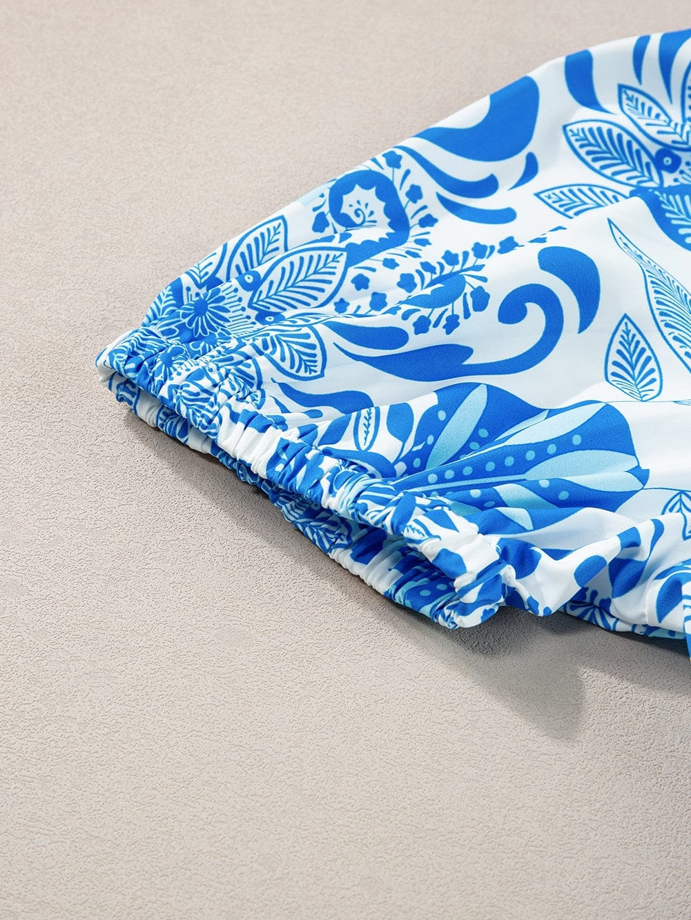 Sky Blue Floral Print Ruffled Mini Dress with Drawstring Waist