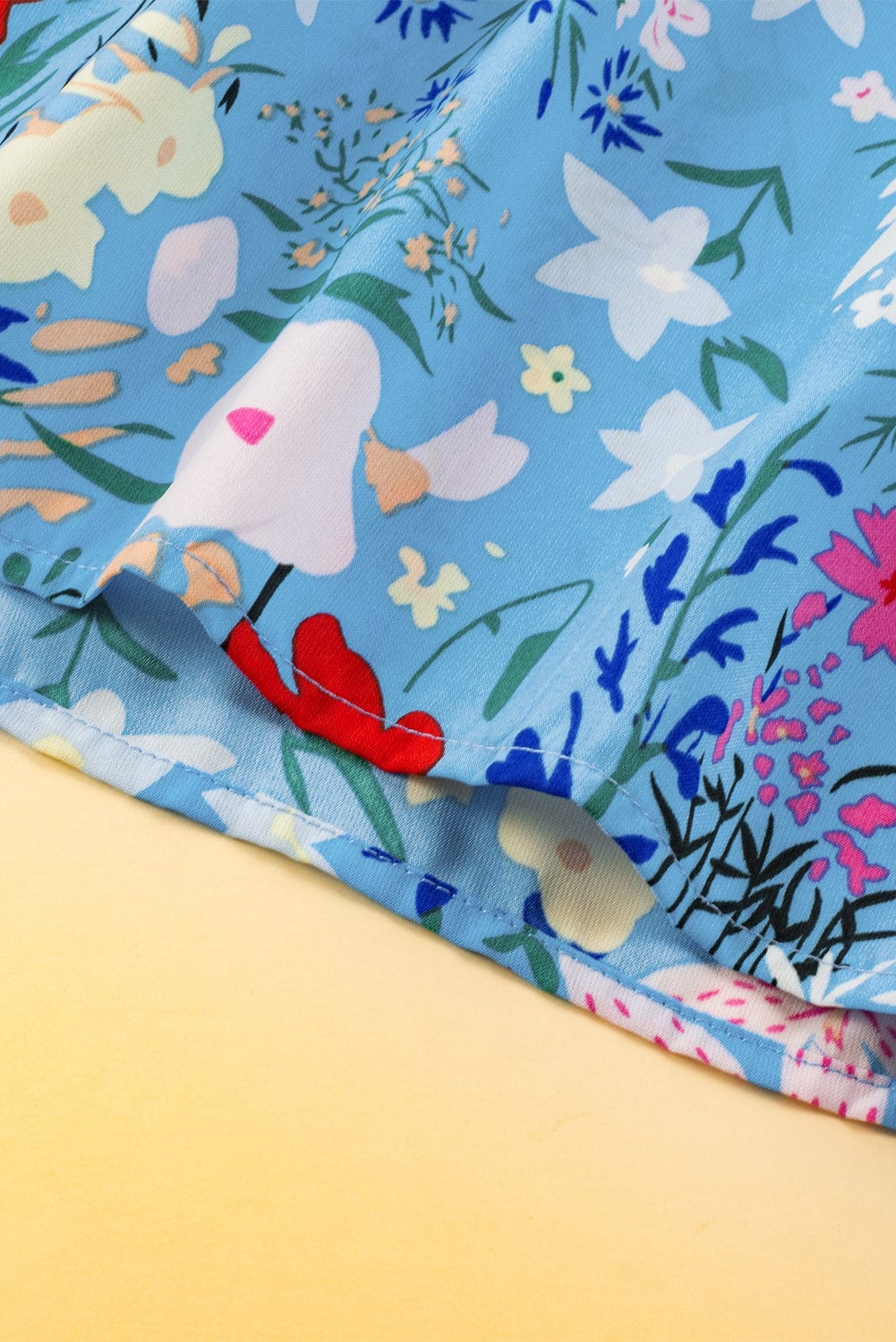 Sky Blue Floral V-Neck Ruffle Sleeve Ruffled Dress