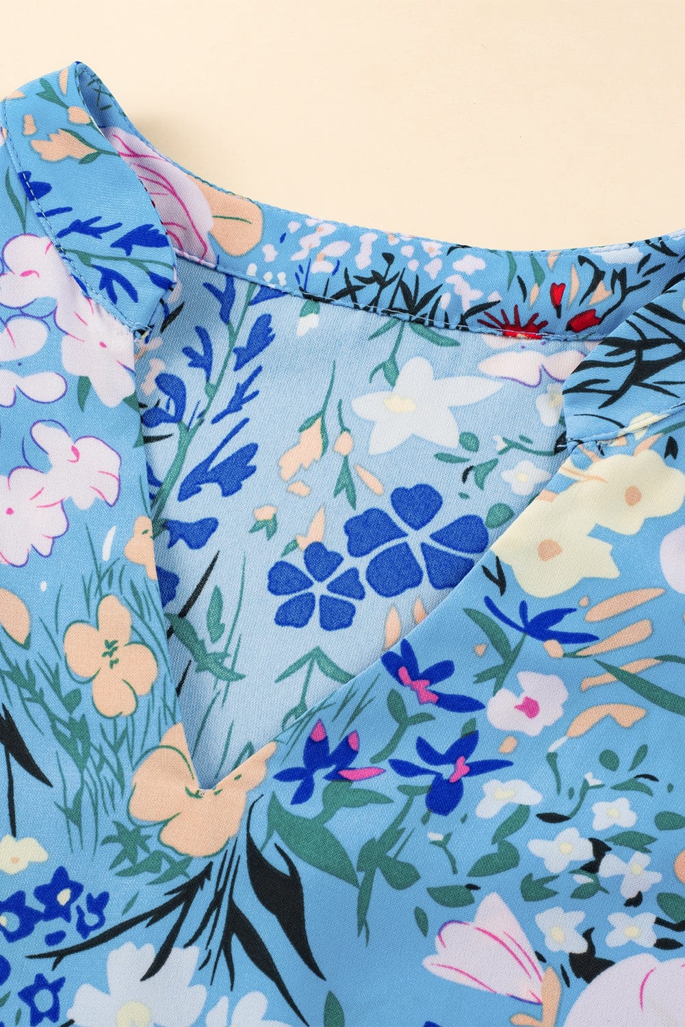 Sky Blue Floral V-Neck Ruffle Sleeve Ruffled Dress