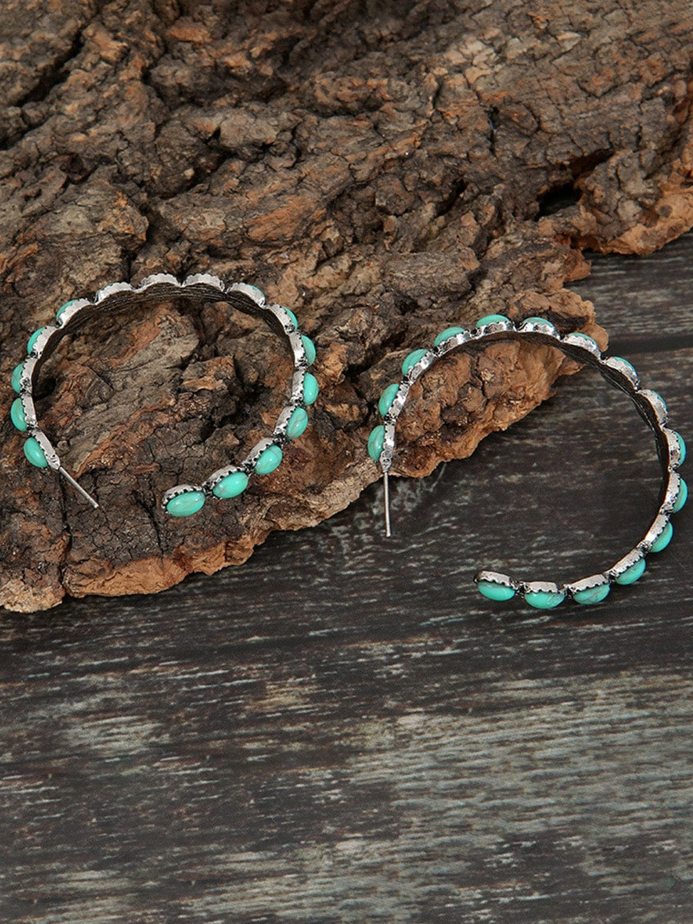 Sky Blue Gem Inlay Retro C-shape Earrings