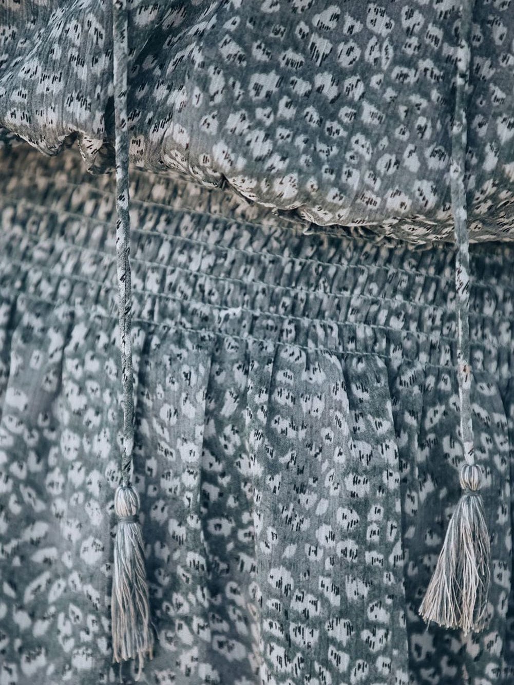 Sky Blue Leopard Print Smocked Puff Sleeve Tiered Ruffled Mini Dress