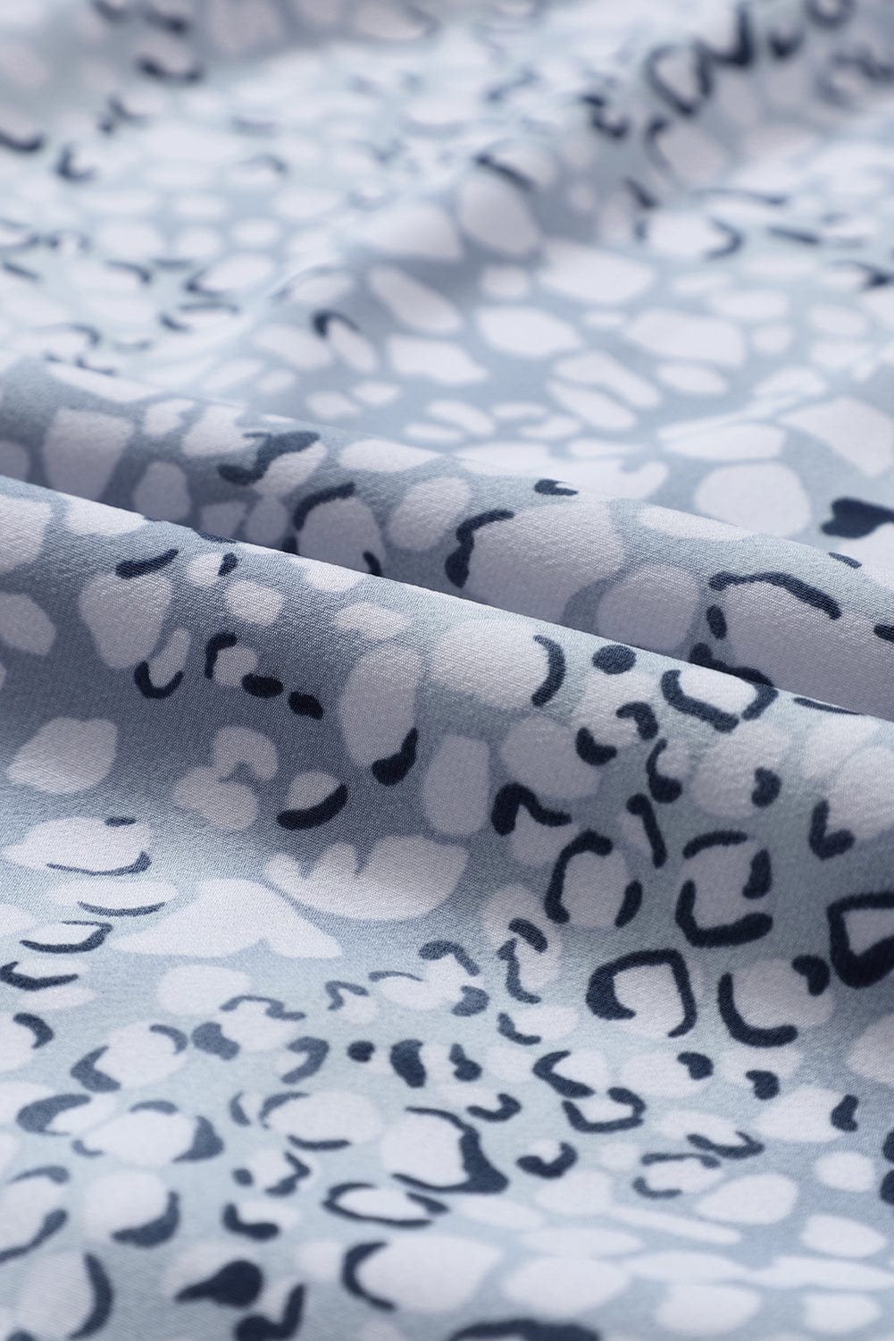 Sky Blue Leopard Print Surplice Neck Bubble Sleeve Maxi Dress with High Waist Sash