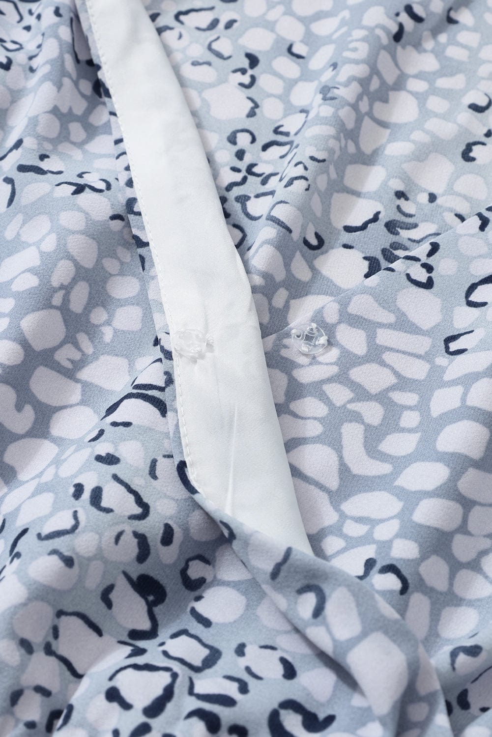 Sky Blue Leopard Print Surplice Neck Bubble Sleeve Maxi Dress with High Waist Sash