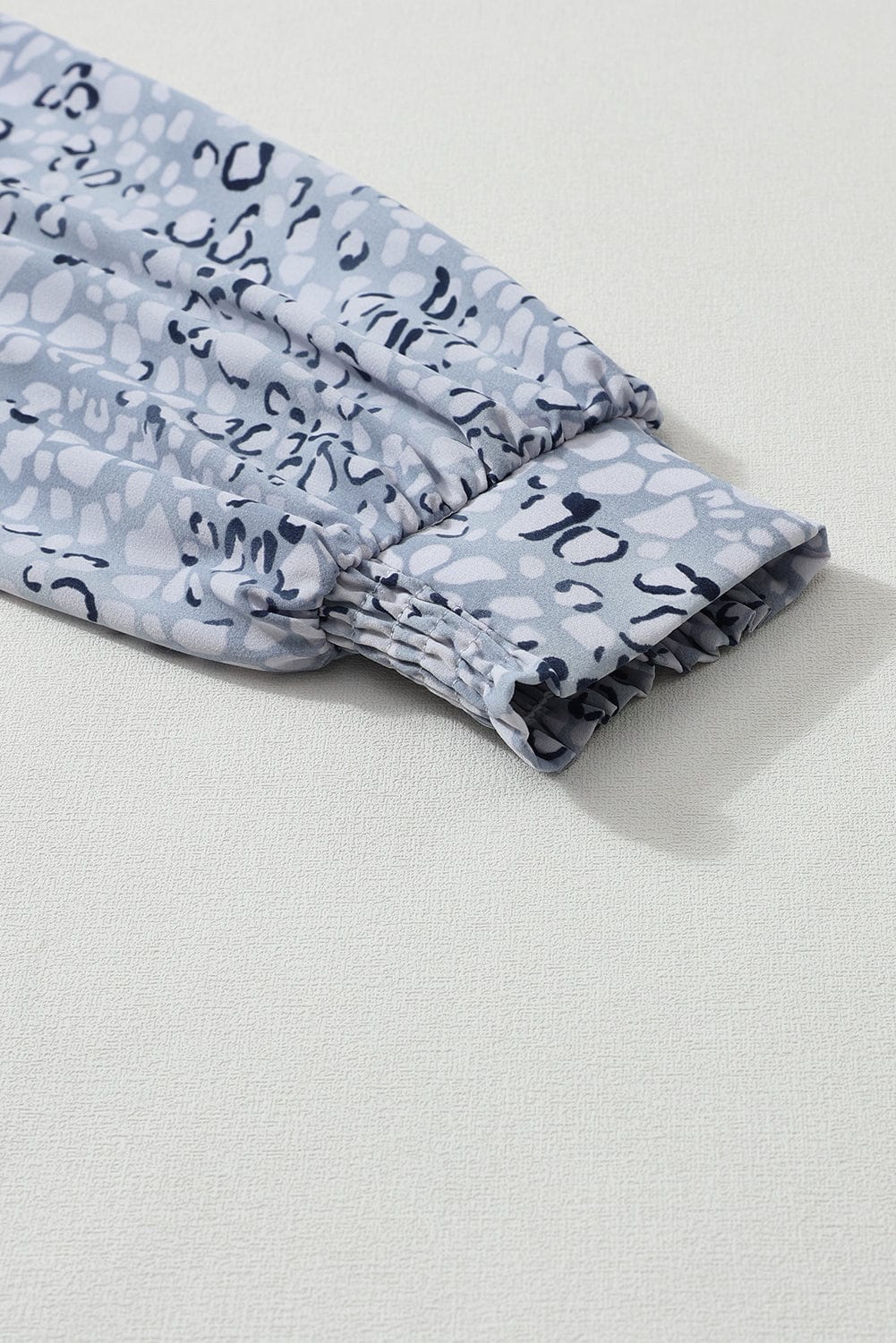 Sky Blue Leopard Print Surplice Neck Bubble Sleeve Maxi Dress with High Waist Sash