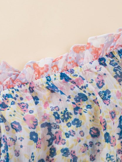 Sky Blue Patchwork Floral Babydoll Mini Dress